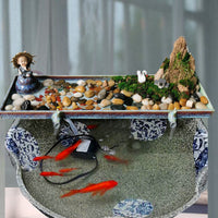 Ceramic Waterfall Fish Tank Landscape Fountain Ornament with Circulating Water System