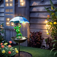 Solar-Powered Frog Bird Feeder Garden Landscape Light Outdoor Decoration Iron Art Ornament