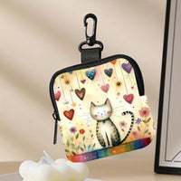 Cute Cat Print Faux Leather Coin Purse with Zipper Closure, Mini Multifunctional Storage Bag for Earphones