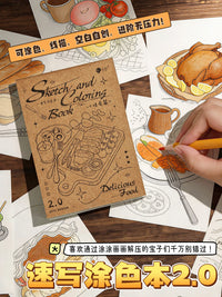 Mini Portable Sketchbook Line Art Tracing and Coloring Book for Adults and Kids