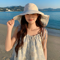 Korean Style Retro Wide Brim Sun Visor Bucket Hat for Travel and Sun Protection