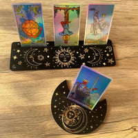 Tarot Card Wooden Display Stand Moon Shaped Base Holder Clip Set