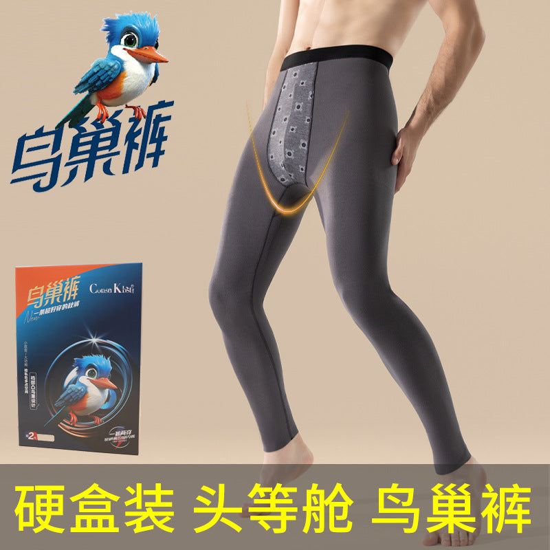 Men's Fleece Lined Thermal Leggings with Built-in Underwear, Thickened Warm Pants