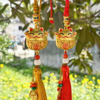 Lucky Cat Car Rearview Mirror Charm with Tassel