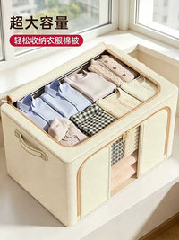 Wear-Resistant Large Capacity Fabric Storage Bin with Steel Frame for Wardrobe Clothes Organization