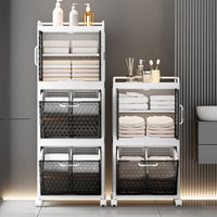 Foldable Laundry Hamper with Storage Shelves, Multi-layer Plastic Organizer for Bathroom and Laundry Room