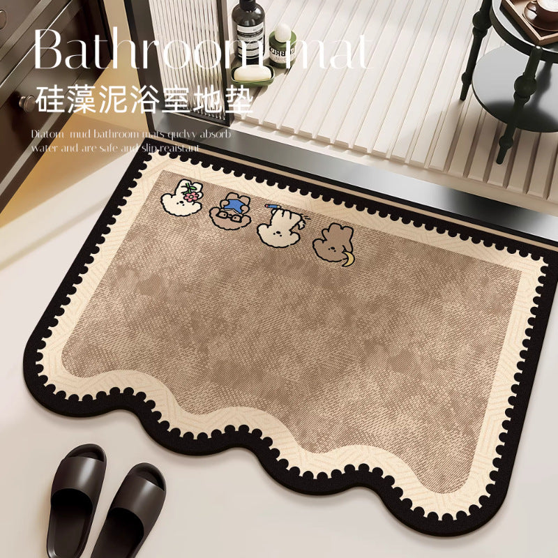 Cartoon Diatomaceous Earth Bath Mat for Bathroom, Super Absorbent Non-Slip Floor Mat for Sink, Toilet, and Doorway