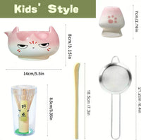 Japanese Matcha Tea Ceremony Set with Whisk Holder and Cartoon Ceramic Bowl