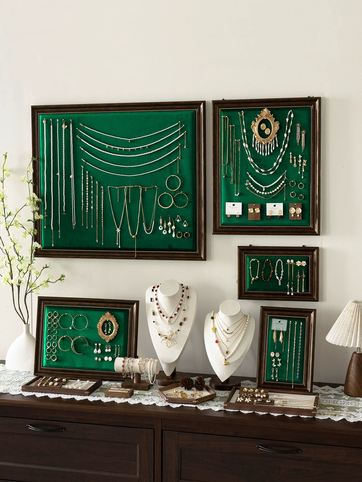 Emerald Green Photo Frame Jewelry Display Stand Wall Mountable & Freestanding for Necklaces Earrings Rings