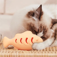 Catnip Fish Chew Toy for Cats, Silicone Self-Play Teaser with Mint Ball