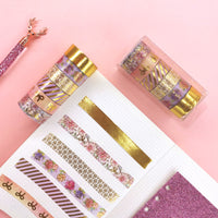 Washi Tape Set with Gold Foil, Fresh Floral and Bow Patterns