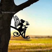 Fairy Garden Metal Silhouette Sculpture for Outdoor Yard Decor