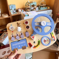 Montessori Multifunctional Busy Board for Toddlers with Music, Steering Wheel, and Lock Activities