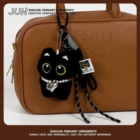 Big-Eyed Black Cat Plush Doll Keychain Scarf Pendant Bag Charm Couple Gift