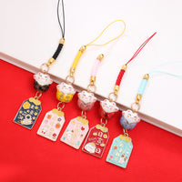 Japanese Style Ceramic Lucky Cat Keychain Charm for Bags and Phones