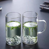 观山杯玻璃茶杯高硼硅耐高温玻璃水杯带把办公室泡茶杯套装家用