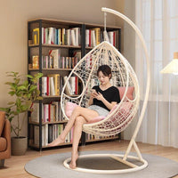 Outdoor Indoor Wicker Swing Chair with Stand, Rattan Hanging Basket Seat for Patio Balcony Garden