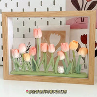 DIY Tulip Clay Photo Frame Kit with LED String Lights, Handmade Desktop Ornament Gift
