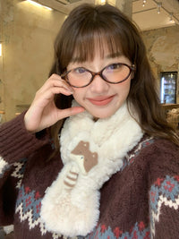 Japanese Style Plush Cat Scarf for Women, Warm and Versatile Short Cross Scarf