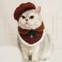 Christmas Pet Hat and Bib Set for Cats and Small Dogs, Festive Octagonal Hat and Scarf Costume