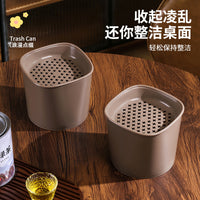 Mini Desktop Trash Can with Lid and Drainer for Tea Leaves