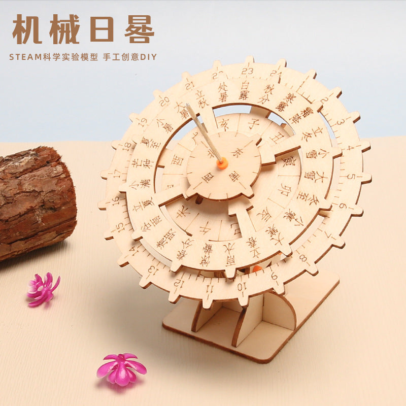 Wooden Assembly Model Mechanical Sundial Educational Toy