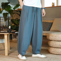 Men's Linen Blend Chinese Style Casual Wide Leg Pants