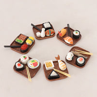 Miniature Japanese Sushi Food Model Set with Tray and Chopsticks for Dollhouse Decoration