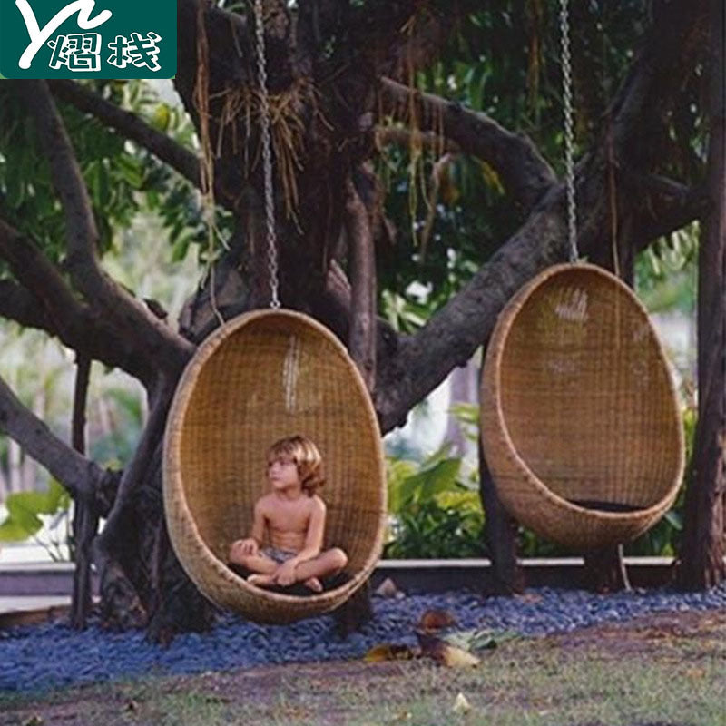 Outdoor Wicker Hanging Basket Chair with Stand or Chain for Patio Garden