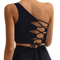 Women's Asymmetrical One-Shoulder Yoga Sports Bra with Built-in Pads