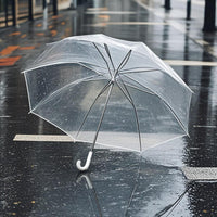 Clear Automatic Folding Umbrella with Long Handle, 8-Rib Windproof Design