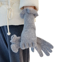 Women's Ruffled Touchscreen Wool Blend Gloves - Soft & Warm Winter Finger Gloves