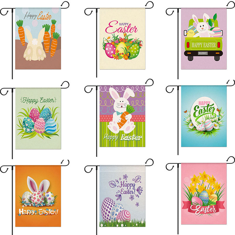 Easter Bunny Egg Pattern Linen Garden Flag Double-Sided Print Yard Lawn Decoration Flag