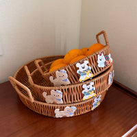 Hand-Woven Rattan Storage Basket with Handle for Bread, Snacks, Fruit, and Candy