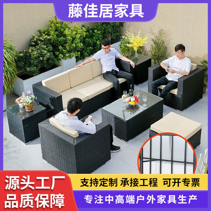 Outdoor Patio Wicker Sofa Set with Coffee Table, All-Weather Rattan Sectional Furniture for Balcony Garden