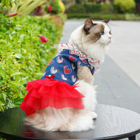 Pet Denim Cherry Harness Dress for Small to Medium Dogs and Cats