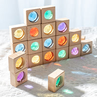 Wooden Rainbow Gem Building Blocks for Kids, Translucent Acrylic, Unpainted Beechwood