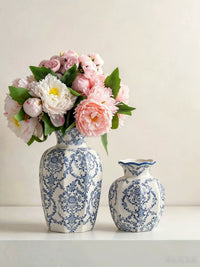 New Chinese Style Blue and White Ceramic Vase for Hydroponic Flowers and Arrangements, Living Room Entrance Decor