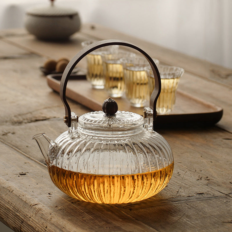 Glass Teapot with Handle for Stovetop, High Temperature Resistant, Pumpkin Design, for Flower Tea and Health Tea