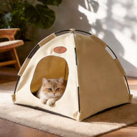 Pet Tent Bed for Cats and Small Dogs, All Seasons Indoor Outdoor Cat House with Cooling Mat