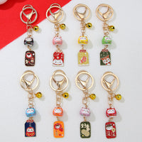 Lucky Cat Ceramic Keychain with Blessing Slogans for Bags and Keys