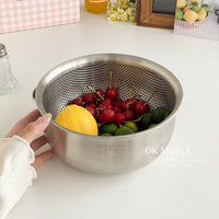 Thickened Stainless Steel Rice Washing Basin and Dough Mixing Bowl Set with Drainer Basket for Kitchen
