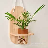 Creative Hanging Hydroponic Planter with Rope and Wooden Mount for Indoor Plants