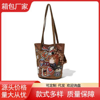 Korean Style Canvas Bucket Bag with Animal Print for Commuting and Casual Use