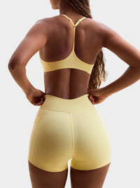 High Elastic Halter Sports Bra & Yoga Shorts Set with Criss-Cross Waist