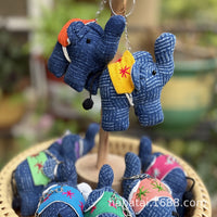 Thai Fabric Elephant Keychain Pendant Southeast Asian Style Hand-Woven Bag Charm