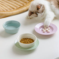 Ceramic Elevated Cat Food Bowl Set for Neck Protection, Anti-Tip Double Pet Feeder for Dry Food, Wet Food, and Snacks