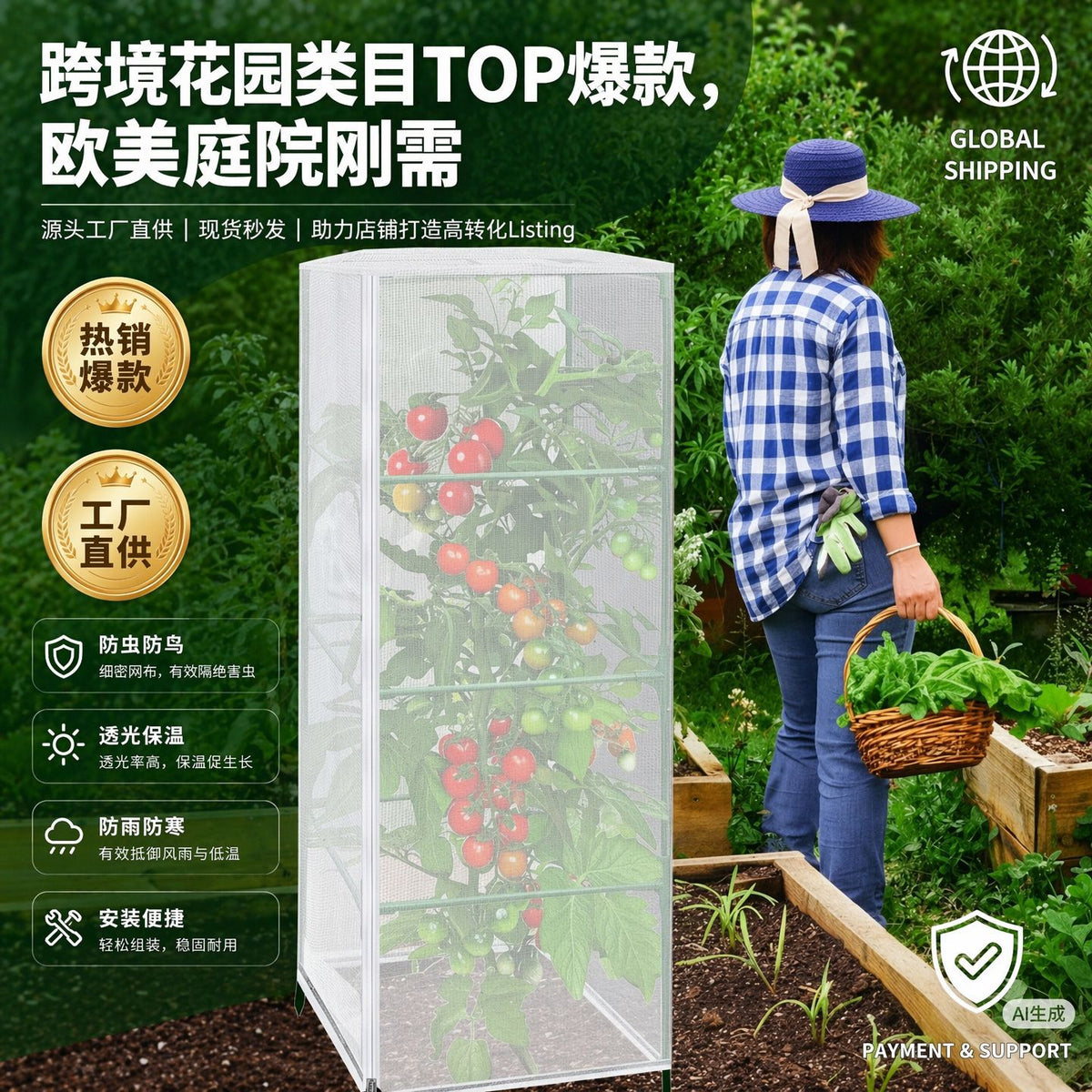 Plant Insect Bird Rodent Protection Net Cover for Tomatoes, Cucumbers, Roses