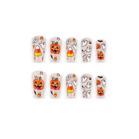 Halloween Medium-Long Press-On Nails with Pumpkin Ghost Candy Corn Designs, 24pcs Detachable Set