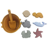 Silicone Beach Sand Toy Set with Bucket, Shovel, and Ocean Animal Molds for Sensory Play